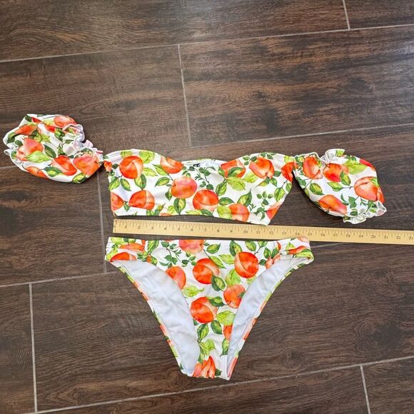 BCBG Paris Peach Print Off-Shoulder Bikini sz M - Picture 8 of 9